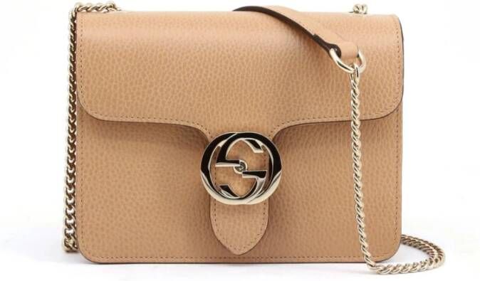 Gucci Interlocking GG Leren Crossbodytas Beige Dames