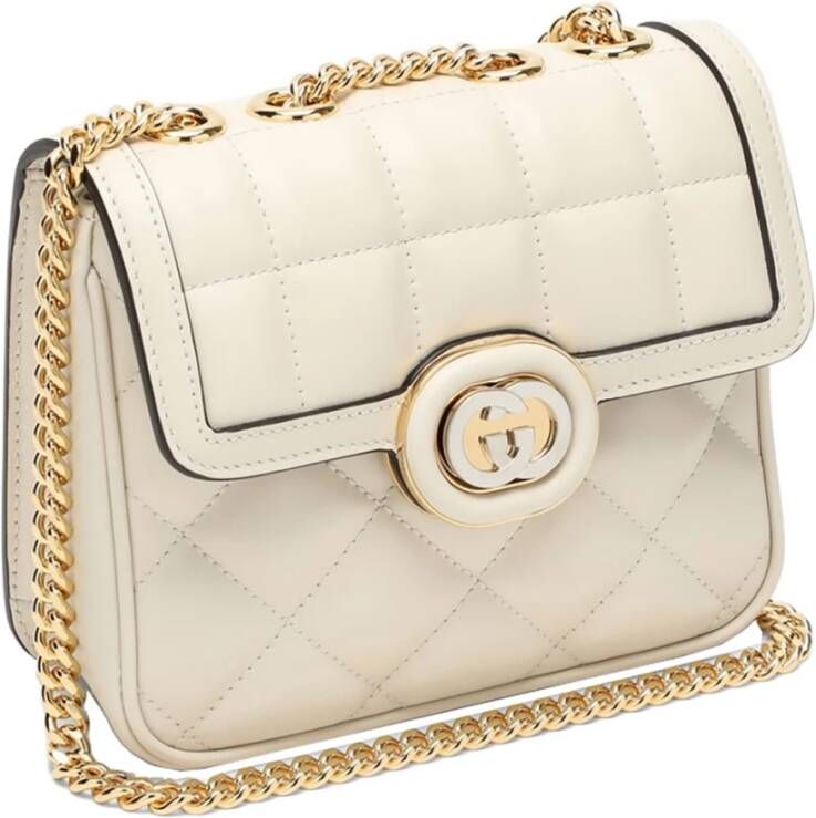Gucci Deco Schoudertas in Ivoor Quilted Leer Beige Dames
