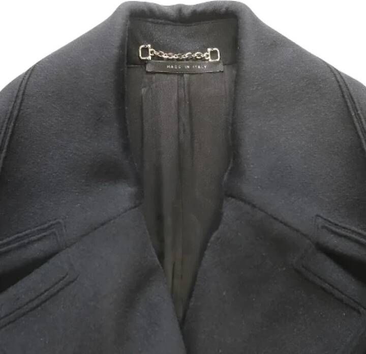 Gucci Vintage Tweedehands Dubbelborstig Zwart Wollen Jas Black Dames