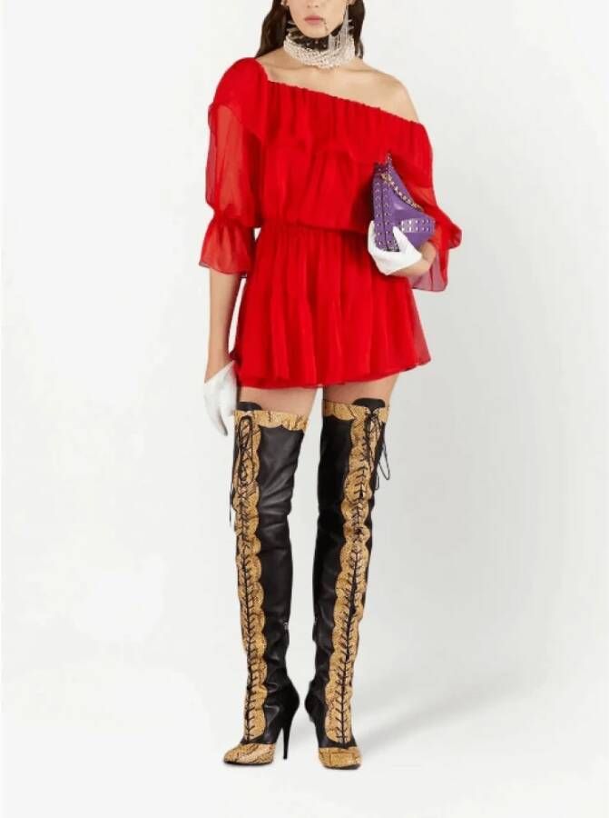 Gucci Zijden chiffon jurk met off-shoulder Red Dames