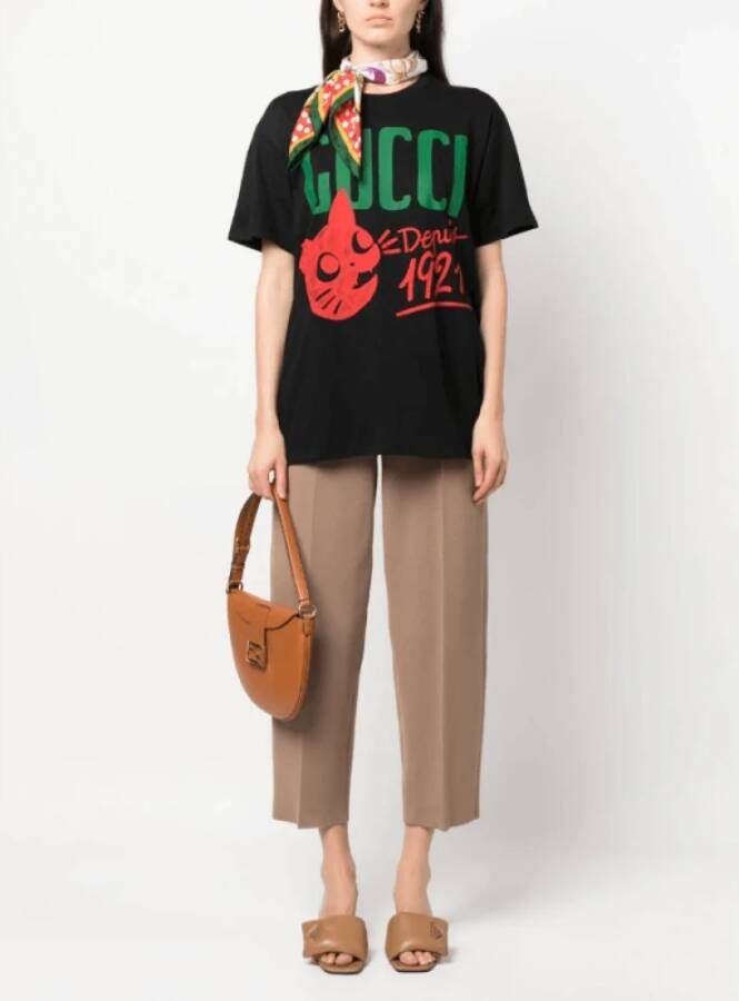 Gucci Zwart Logo-Print Katoenen T-Shirt Zwart Dames
