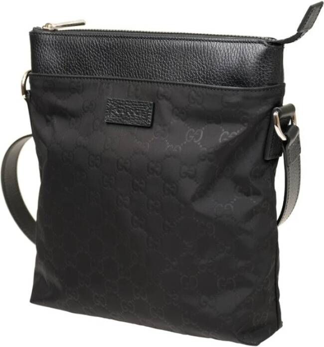 Gucci Zwarte GG Canvas en Leren Messenger Tas Zwart Heren
