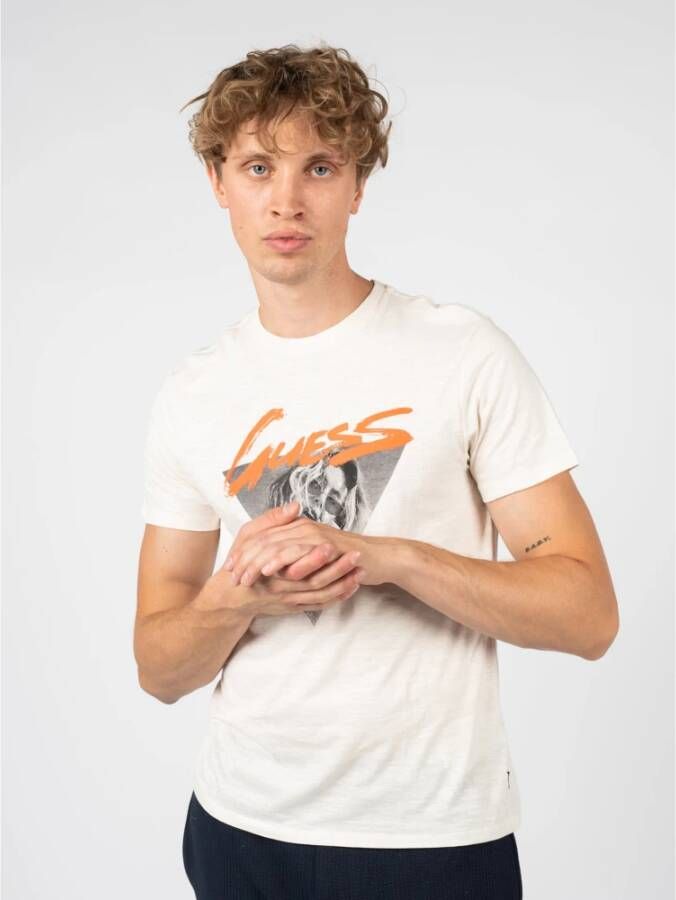 Guess Aansluitend Ronde Hals T-Shirt Beige Heren