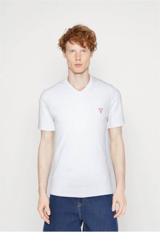 Guess Basis 100% katoenen T-shirt Wit Slim Fit V-hals Wit Heren