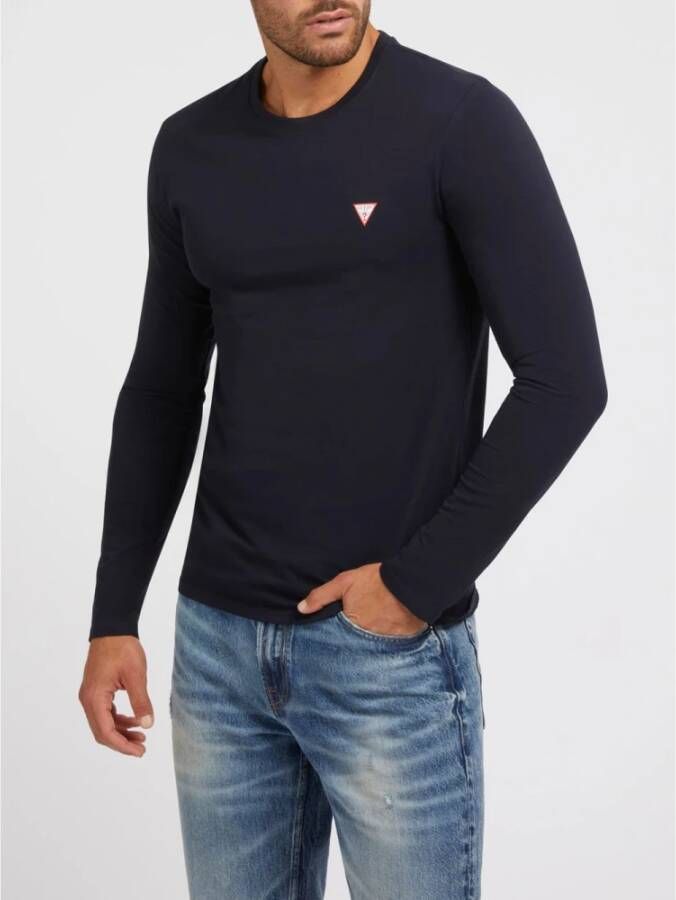 Guess Blauwe Core Tee Lange Mouw Slim Fit T-Shirt Blauw Heren