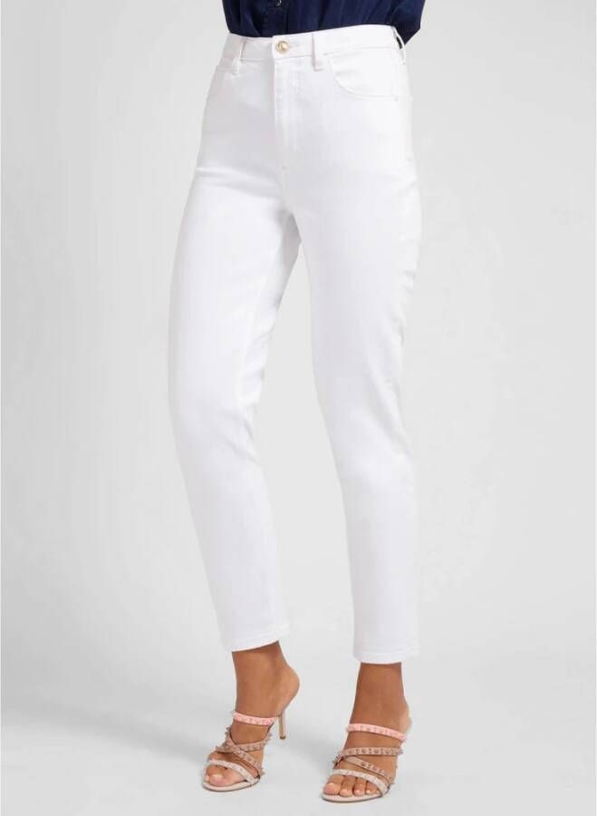 Guess High-Waisted Slim Fit Cropped Jeans met Kettingdetail Wit Dames