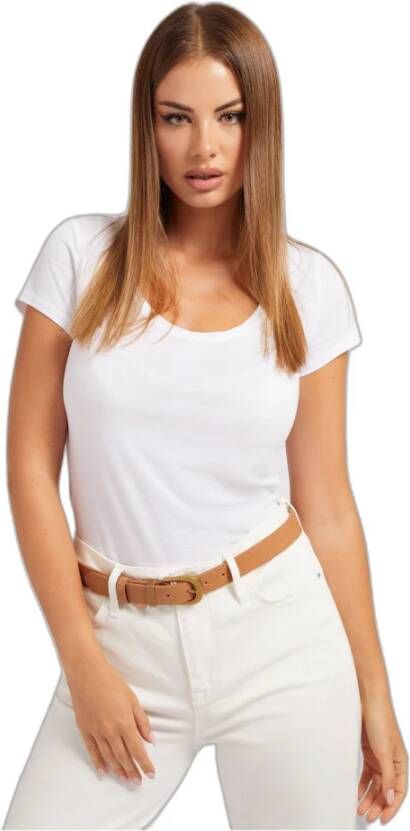 Guess Dames-T-shirt Logo Scoop Wit Dames