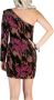 Guess Bloemen One Shoulder Jurk met Fluweel Inzetstukken Black Dames - Thumbnail 2