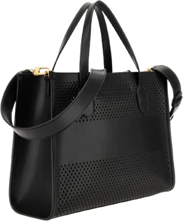 Guess Middelgrote Zwarte Geperforeerde Schoudertas met Logo en Afneembare Binnenzak Zwart Dames