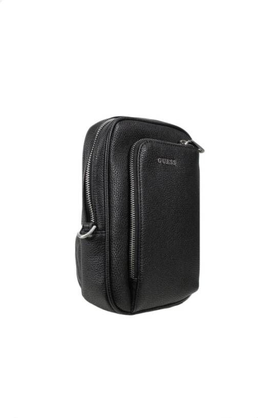 Guess Heren Riviera Saffiano Vertical Zip Zwarte Schoudertas Zwart Heren