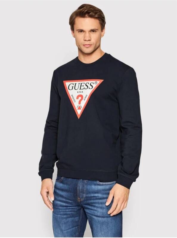Guess Iconische Biologisch Katoenen Sweatshirt Blauw Heren