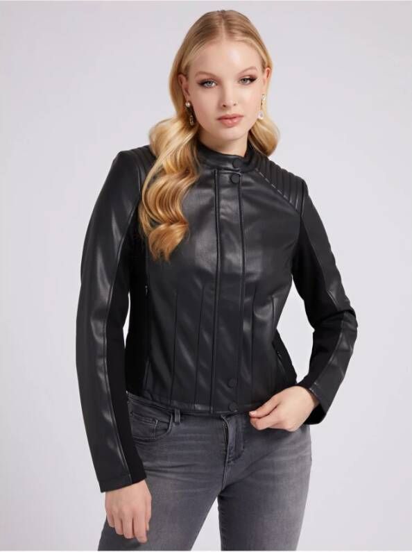 Guess Aansluitende Leren Jas Zwart Dames