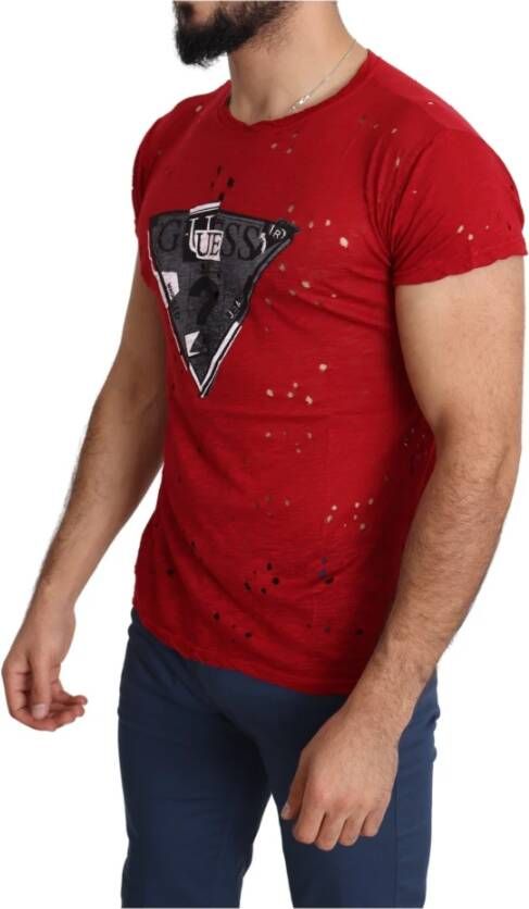 Guess Rode Katoenen Logo Print Heren Casual Top Rood Heren