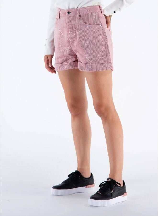 Guess Geribbelde Fluweel Shorts Roze Dames