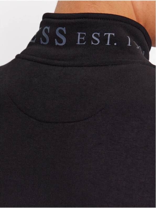 Guess Slim Fit Sweatshirt met Ritssluiting en Bedrukt Logo Zwart Heren