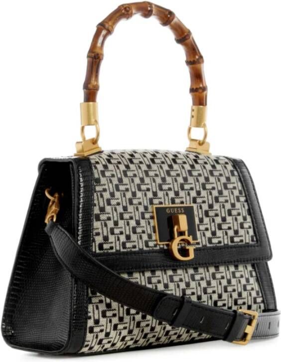 Guess Stephi Bamboo Crossbody Flap Tas Zwart Dames
