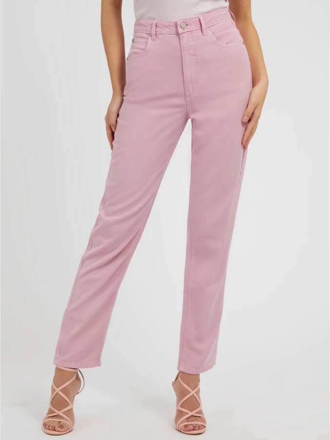 Guess Rechte jeans met hoge taille en relaxte pasvorm Roze Dames