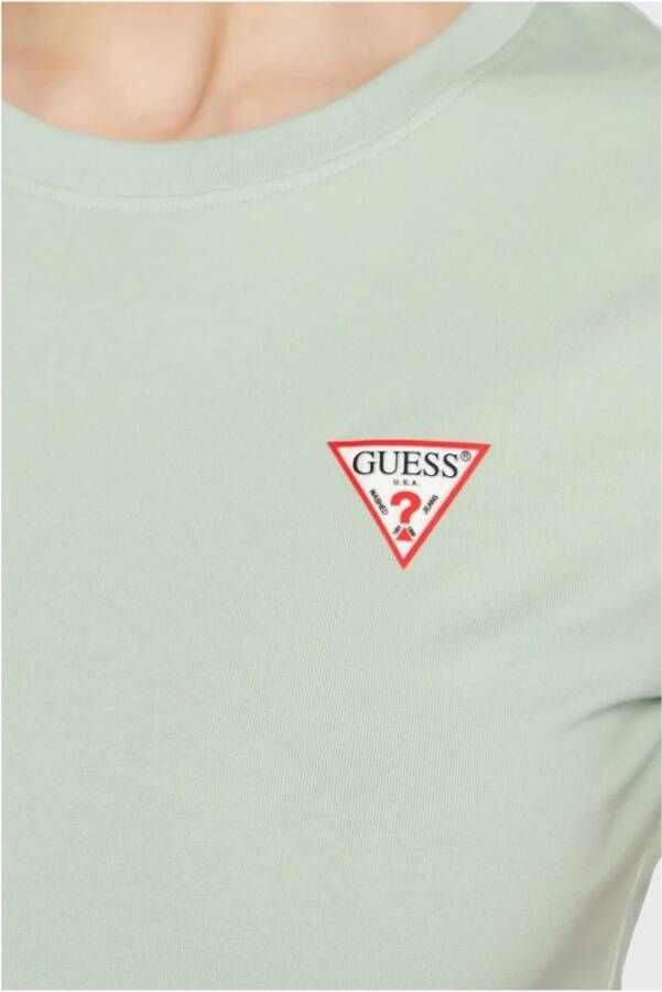 Guess Effen Katoenen T-Shirt Groen Aansluitende Pasvorm Groen Dames