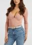 Guess Geribbelde V-hals top met metalen element Pink Dames - Thumbnail 2