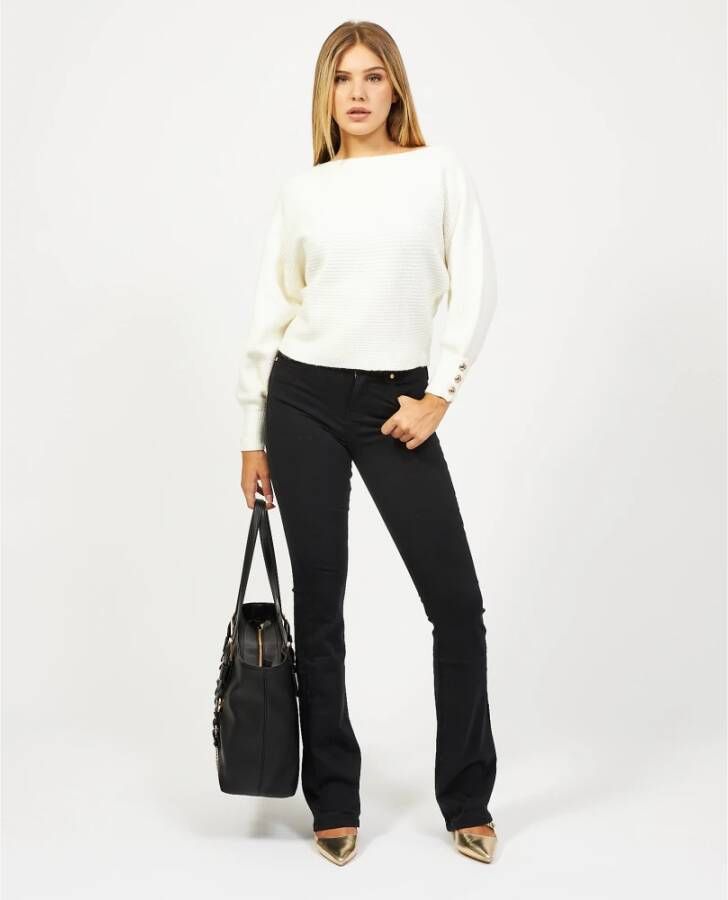 Guess Witte Trui met Open Schouder en Logo Knopen Wit Dames