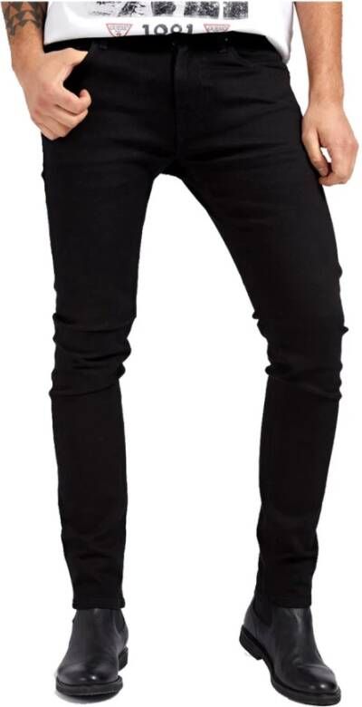 Guess Zwarte Skinny Fit Jeans met Lage Taille en Klassiek 5-Zakken Ontwerp Zwart Heren