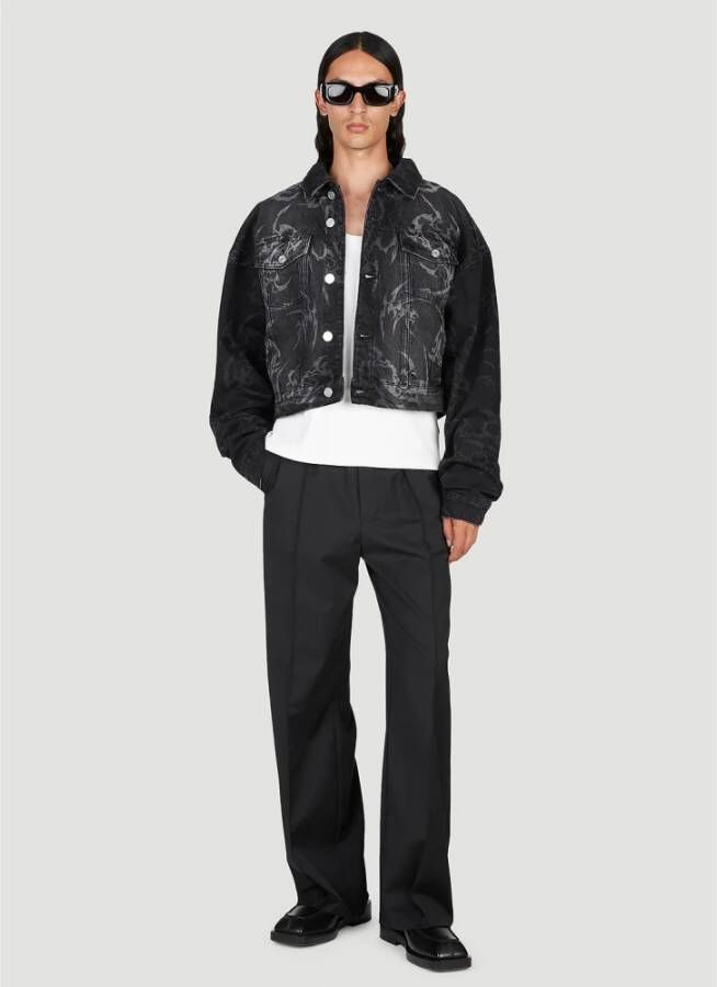 Han Kjøbenhavn Tribal Denim Jack met Laser Motief Zwart Heren