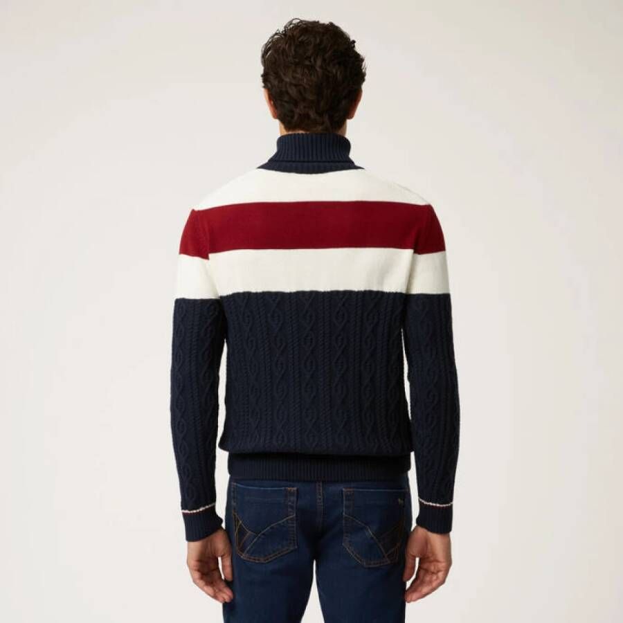 Harmont & Blaine Blauwe Herentruien met Horizontale Contrastbanden Blue Heren