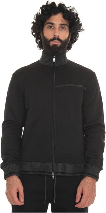 Harmont & Blaine Sweatshirt met rits en contrast piping Black Heren