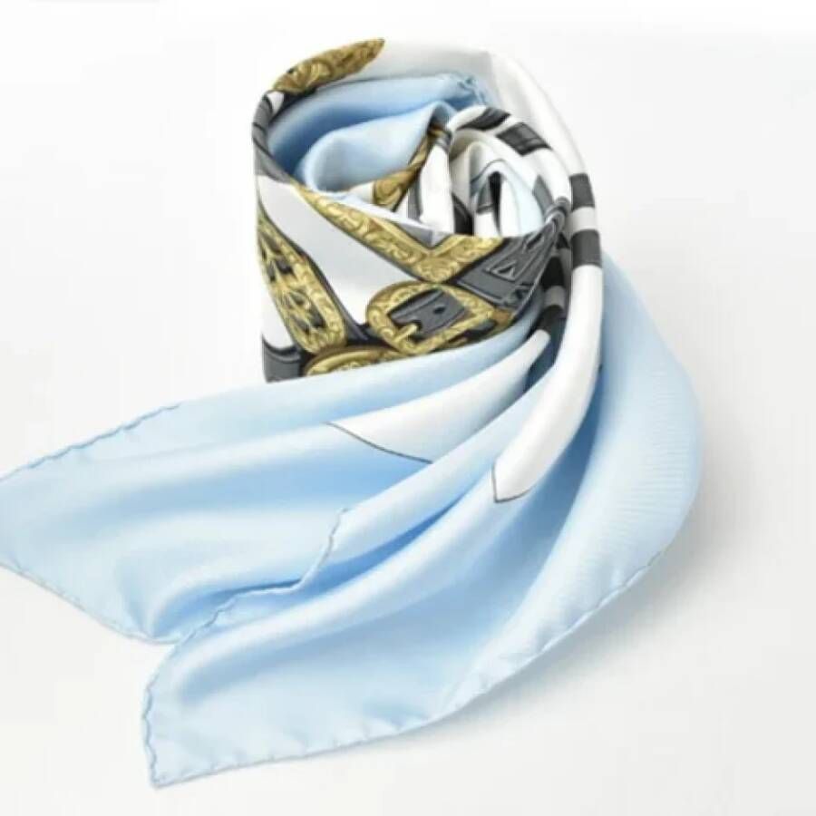 Hermès Vintage Tweedehands blauwe zijden Hermès sjaal Blue Dames