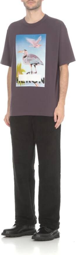 Heron Preston Paarse Katoenen T-shirt met Contrasterende Logo Patch Purple Heren