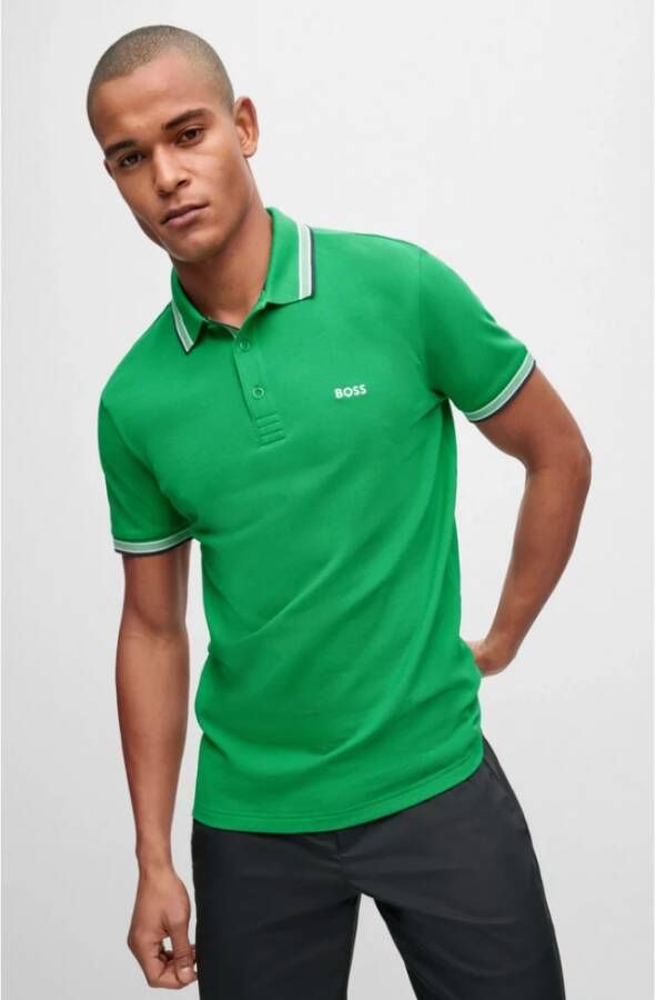 Hugo Boss Ademende Piqué Polo met Sportieve Strepen Groen Heren