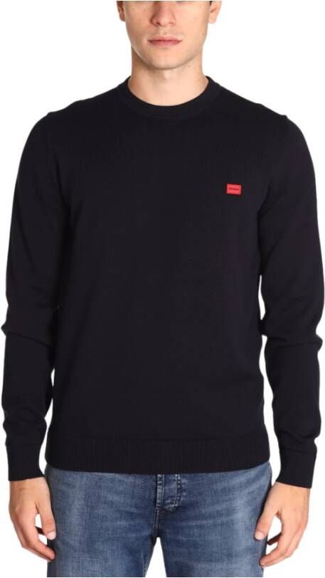 Hugo Boss Blauwe Sweaters met Geribbelde Kraag en Manchetten Blauw Heren