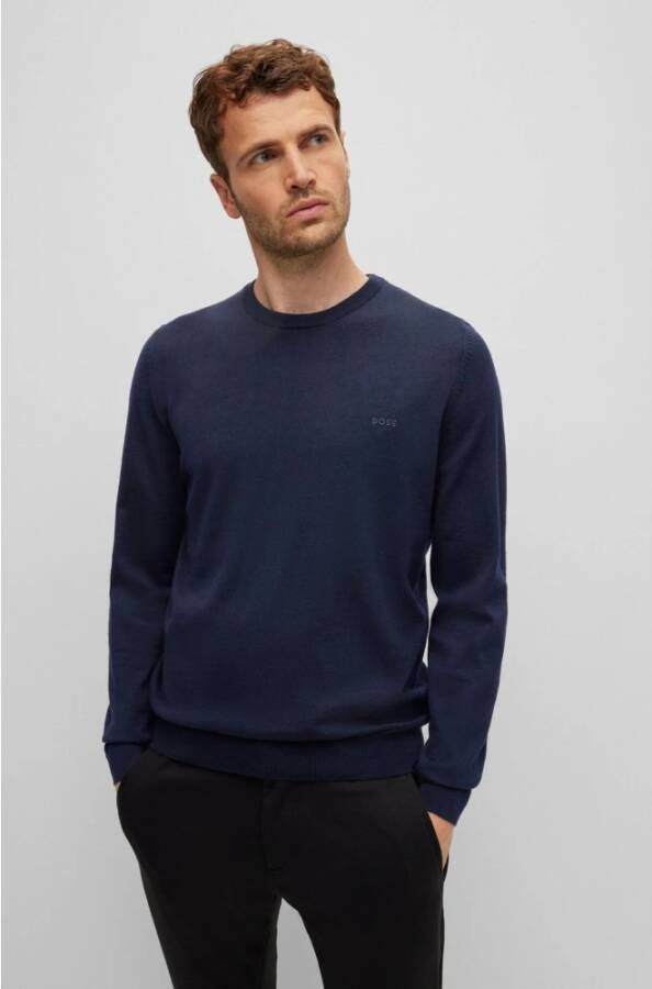 Hugo Boss Blauwe Wol Crewneck Trui Blue Heren
