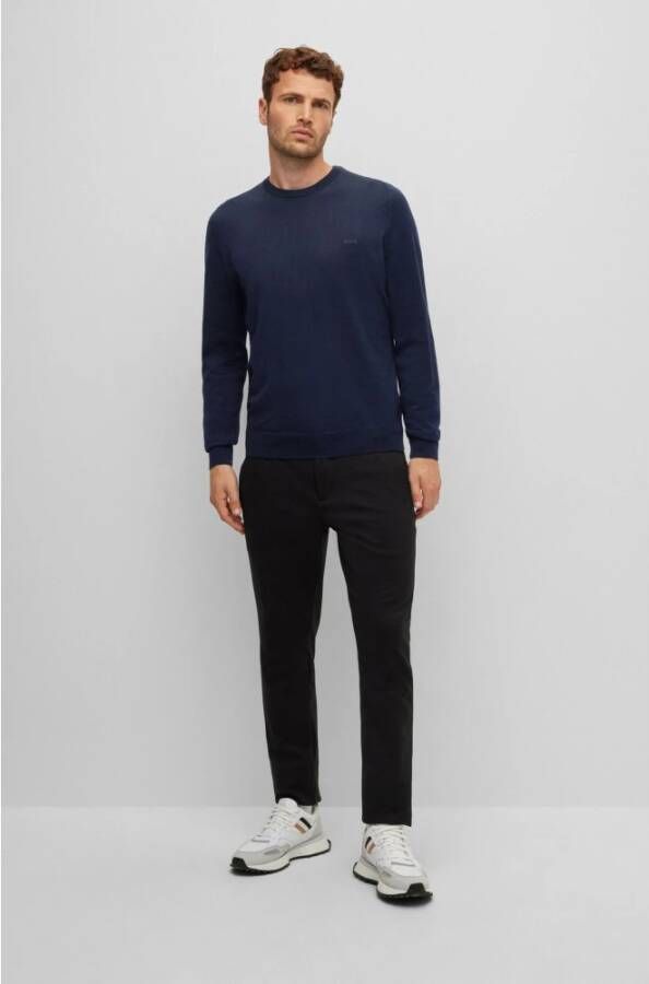 Hugo Boss Blauwe Wol Crewneck Trui Blue Heren