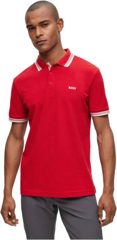 Hugo Boss Heren Polo met Details en Contrast Logo Model 50469055 Paddy Kleur Rood Red Heren