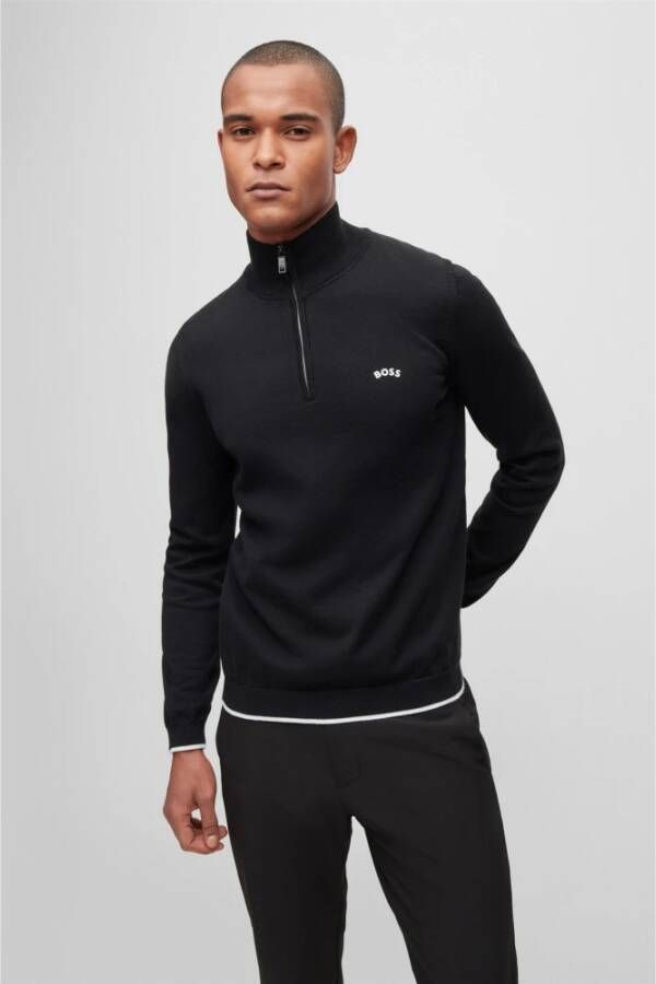 Hugo Boss Zwarte Zallo Trui met Opstaande Kraag Zwart Heren