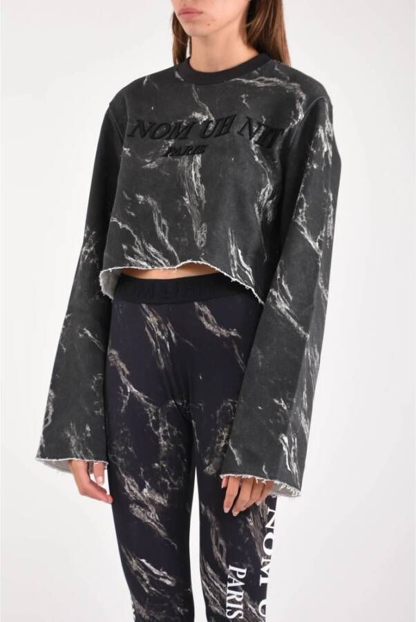 IH NOM UH NIT Sweatshirt bijgesneden marmer overal gedrukt whit -logo Zwart Dames
