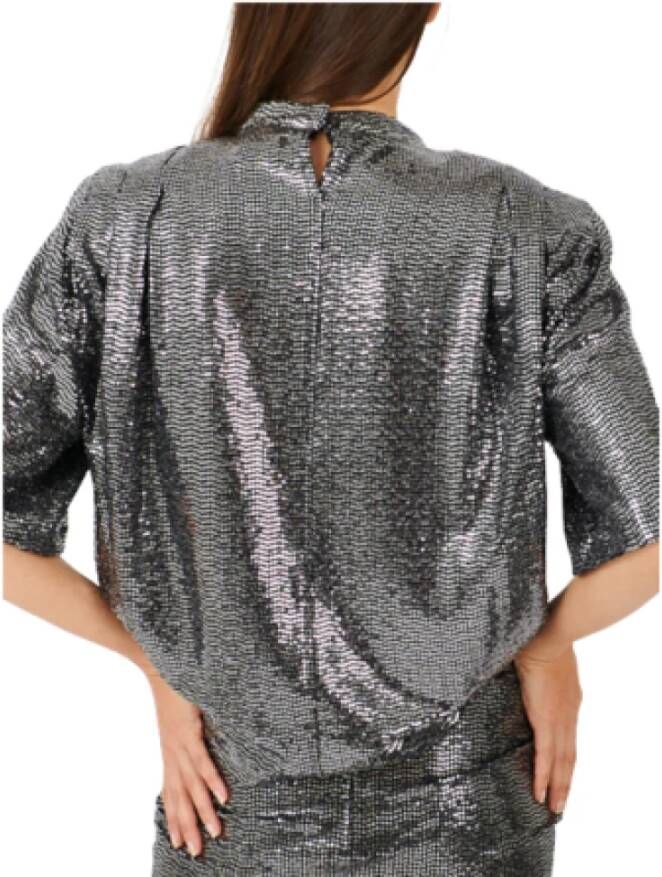 Isabel marant Zilveren Top met Hoge Hals Korte Mouwen en Knoopsluiting Gray Dames