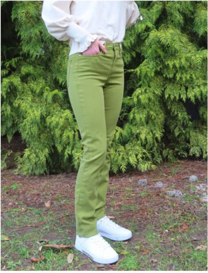 Islow Hoge Taille Slim Fit Katoenen Broek Green Dames