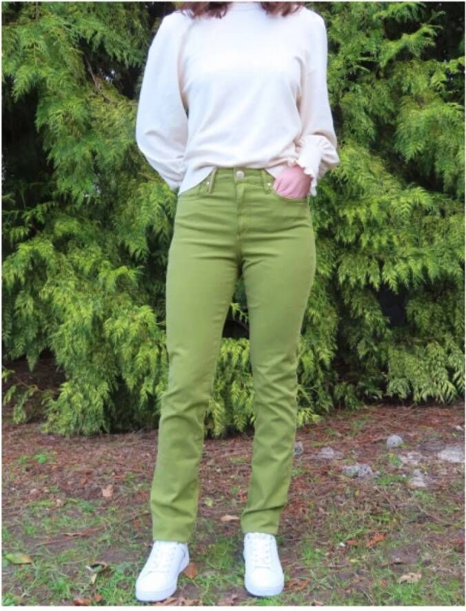 Islow Hoge Taille Slim Fit Katoenen Broek Green Dames