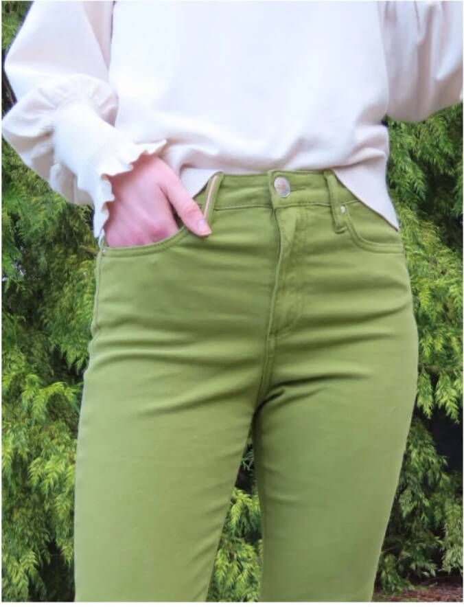 Islow Hoge Taille Slim Fit Katoenen Broek Green Dames