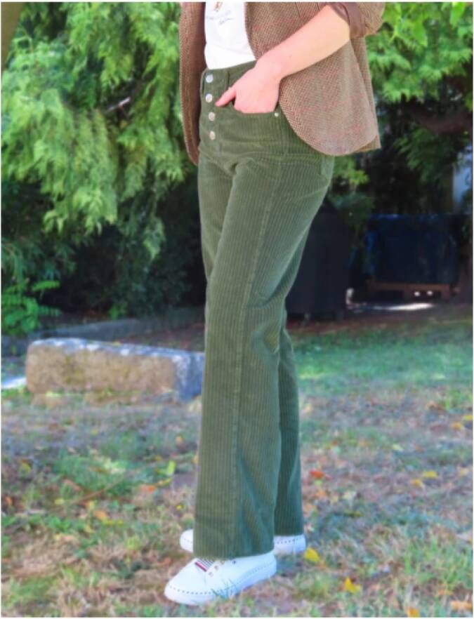 Islow Manon Wijde Broek met Knoopsluiting Green Dames