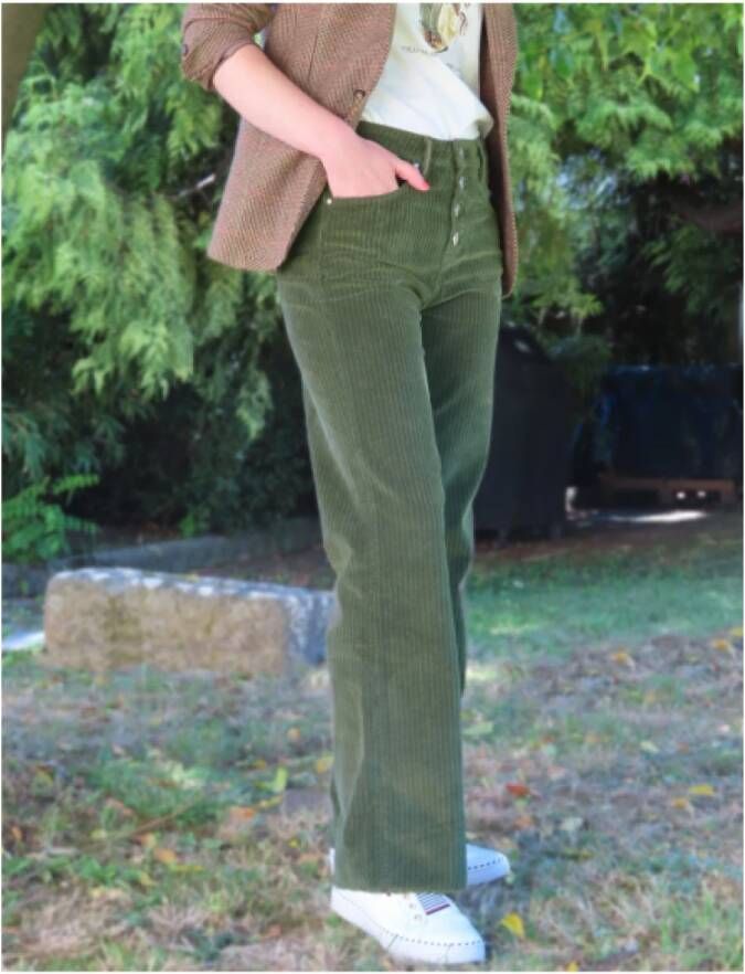Islow Manon Wijde Broek met Knoopsluiting Green Dames