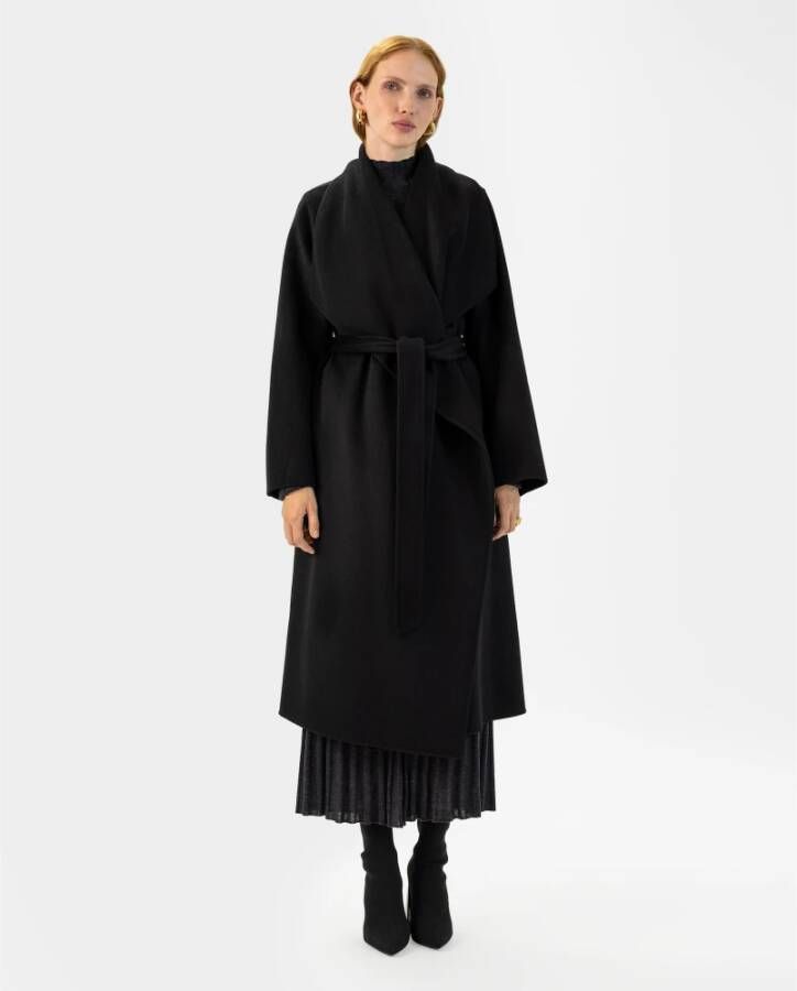 IVY OAK Minimalistische wollen jas met grote revers Zwart Dames