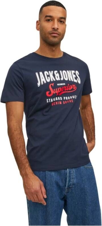 jack & jones T-shirt Logo O-Neck Blauw Heren