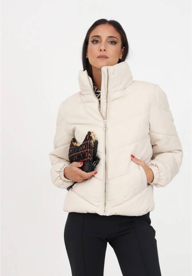 Jacqueline de Yong Beige Hoge Kraag Jas met Verlaagde Schouders Beige Dames
