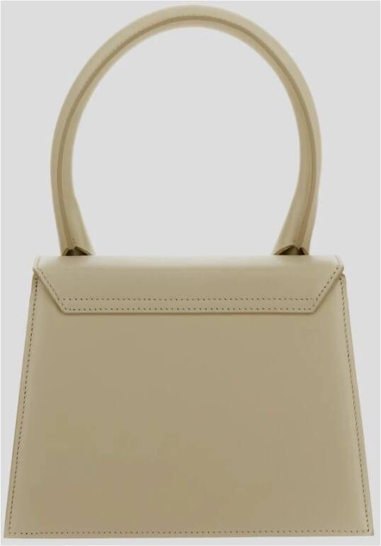 Jacquemus Ivoorleren Handtas met Metalen Logo Plaque Beige Dames