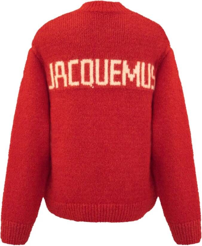 Jacquemus Rode Oversized Alpaca Gebreide Trui met Jacquard Logo Rood Dames
