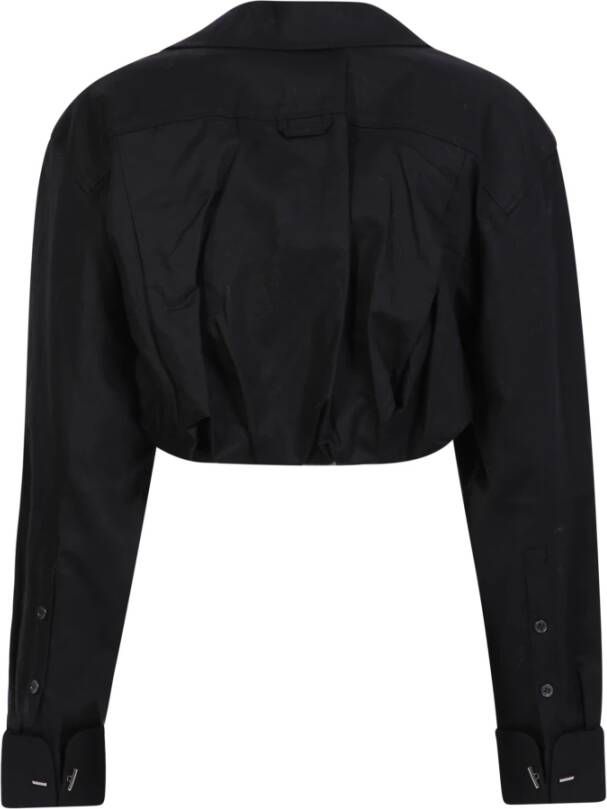 Jacquemus Zwarte Blouse met Spreidkraag en Gerimpeld Detail Zwart Dames