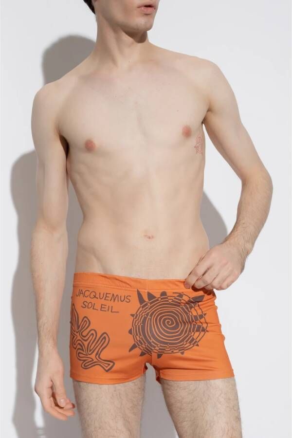 Jacquemus Zwembroek met Logo Oranje met Zonpatroon Oranje Heren